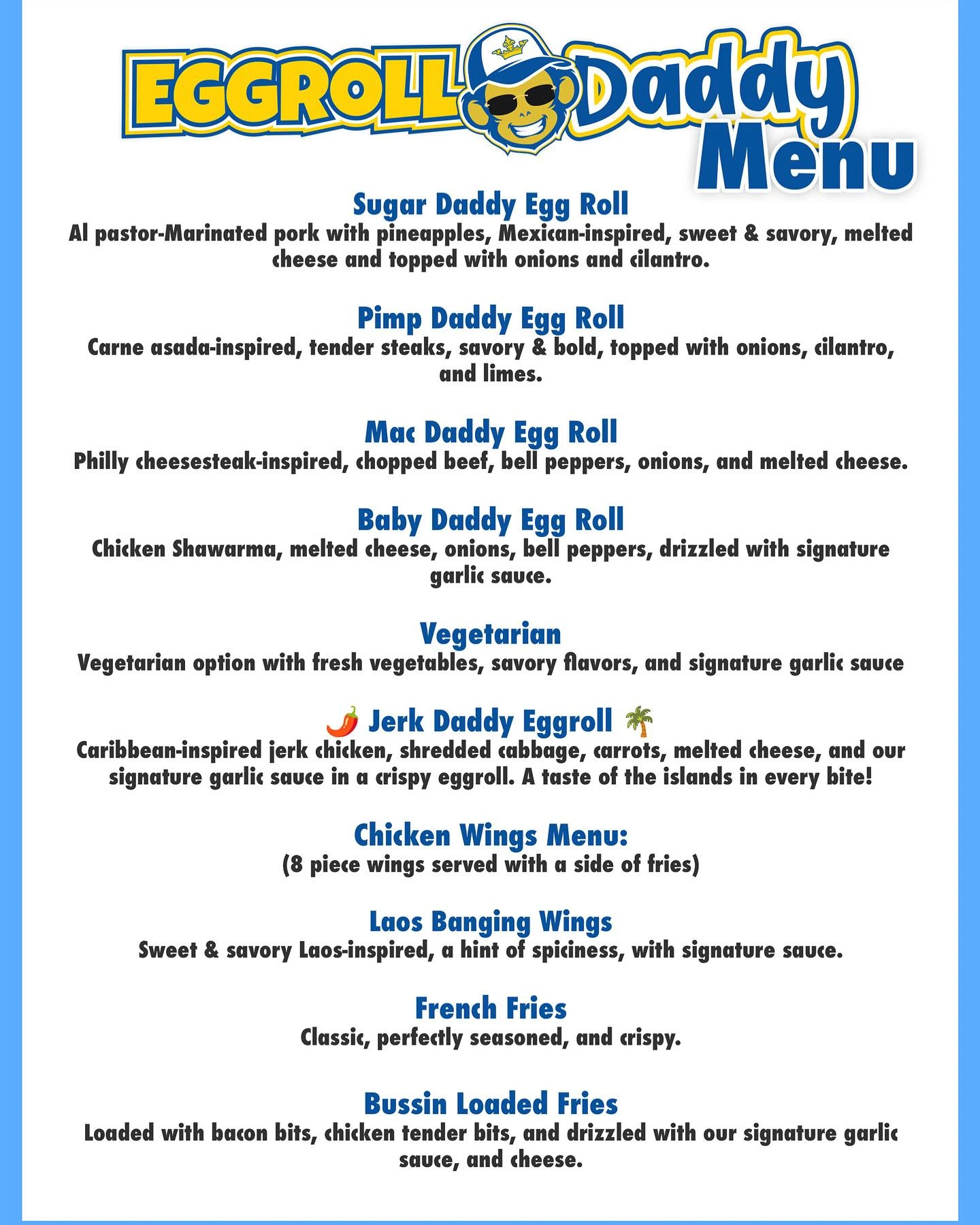 Eggroll Daddy Menu